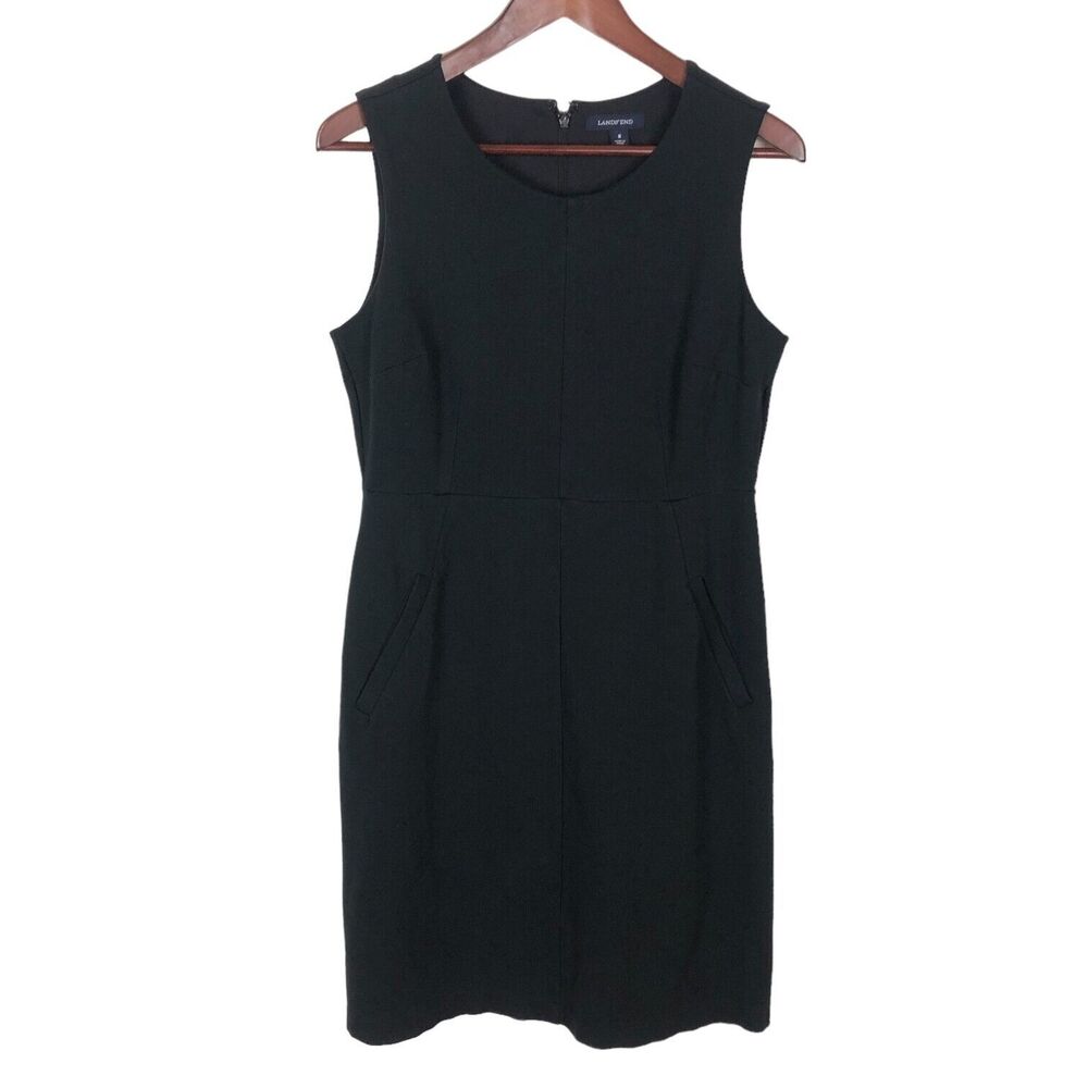 Lands' End Sleeveless Black Dress Women's Size 8 Pockets Ponte Knit